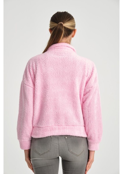 Pembe Tam Fermuarlı Kadın Peluş Ceket indirimleri