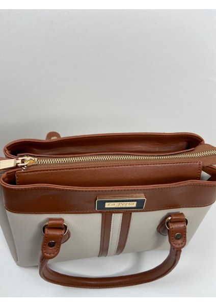 Kahverengi Krem Kadın Çok Bölmeli Kullanışlı Büyük Boy El Kol ve Omuz Çantası fiyatları