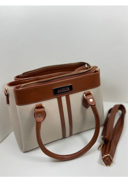 Kahverengi Krem Kadın Çok Bölmeli Kullanışlı Büyük Boy El Kol ve Omuz Çantası fırsatları