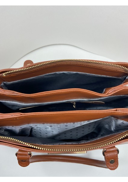 Kahverengi Krem Kadın Çok Bölmeli Kullanışlı Büyük Boy El Kol ve Omuz Çantası indirimleri