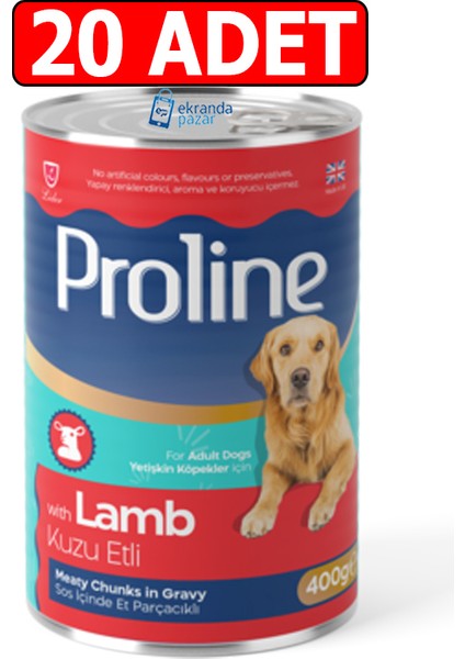 Kuzu Etli Sos Içinde Et Parçalı Köpek Konserve 20ADET 400GR Lamb Kuzulu Köpek Yaş Mama fiyatları