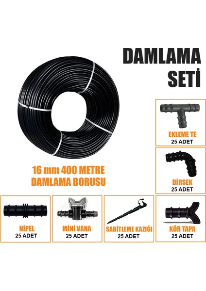 Sera Trend Delikli 400 Metre Damla Sulama Sistemi Damlama Borusu ve Ek Parçaları Bahçe Ağaç Fidan Sebze Sulama Ekipmanları Damlama Hortumu