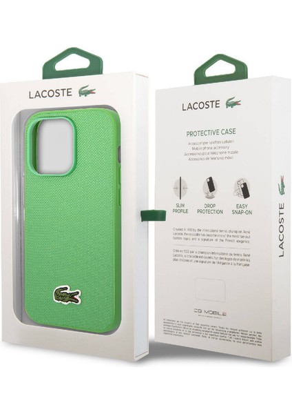 iPhone 14 Pro Kılıf Lacoste Orjinal Lisanslı Pu Pike Desenli Ikonik Timsah Dokuma Logolu Yeşil