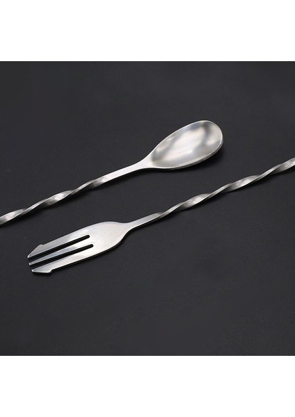 304 Çelik 32 cm Uzun Çift Başlı Çatallı Kokteyl Karıştırma Barmen Kaşığı CIN582