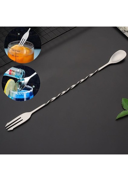 304 Çelik 32 cm Uzun Çift Başlı Çatallı Kokteyl Karıştırma Barmen Kaşığı CIN582 fiyatları