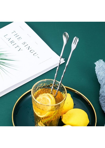 304 Çelik 32 cm Uzun Çift Başlı Çatallı Kokteyl Karıştırma Barmen Kaşığı CIN582 indirimleri