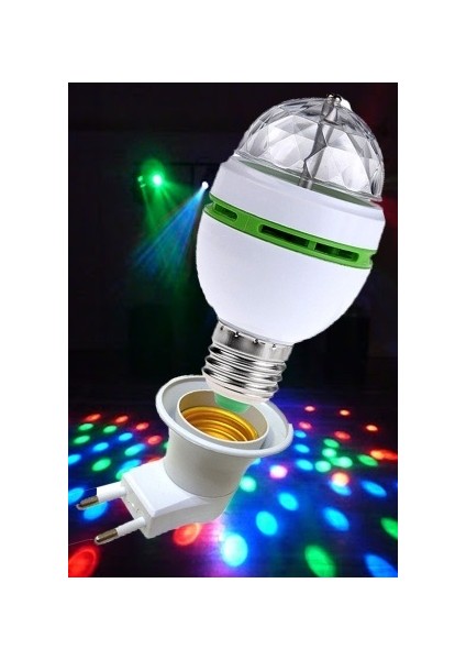 Disco Topu Renkli LED Döner Başlıklı Disko Topu Ampul Gece Lambası 3 Watt E27 Duylu + Fişli Duy
