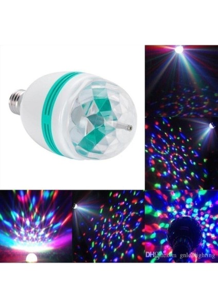 Disco Topu Renkli LED Döner Başlıklı Disko Topu Ampul Gece Lambası 3 Watt E27 Duylu + Fişli Duy