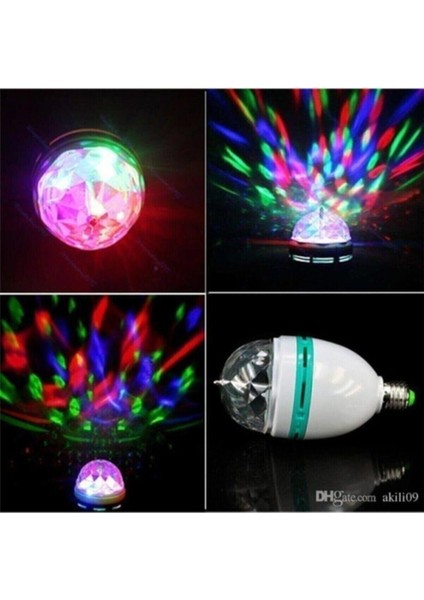 Disco Topu Renkli LED Döner Başlıklı Disko Topu Ampul Gece Lambası 3 Watt E27 Duylu + Fişli Duy