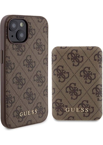 iPhone 15 Kılıf Guess Orjinal Lisanslı Magsafe Özellikli Kapak + Powerbank 5000MAH Kahverengi