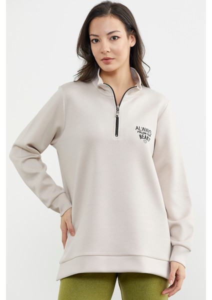 Dik Yaka Yarım Fermuarlı Sweatshirt Taş fiyatları