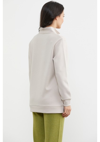 Dik Yaka Yarım Fermuarlı Sweatshirt Taş fırsatları