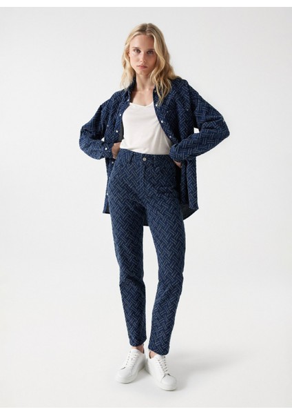 Yüksek Bel Dar Paça Mom Fit Koyu Mavi Kadın Denim Pantolon 21007036