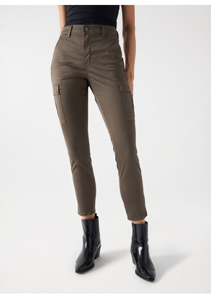 Yüksek Bel Slim Paça Cropped Fit Koyu Yeşil Kadın Denim Pantolon 21007052