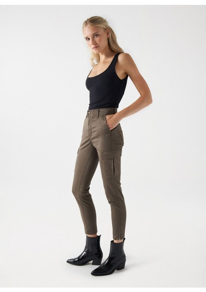 Yüksek Bel Slim Paça Cropped Fit Koyu Yeşil Kadın Denim Pantolon 21007052