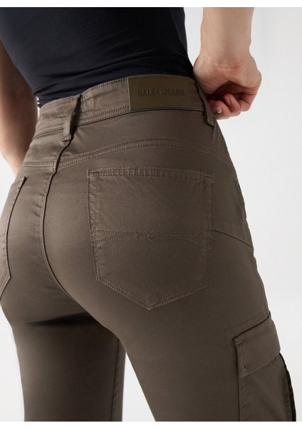 Yüksek Bel Slim Paça Cropped Fit Koyu Yeşil Kadın Denim Pantolon 21007052