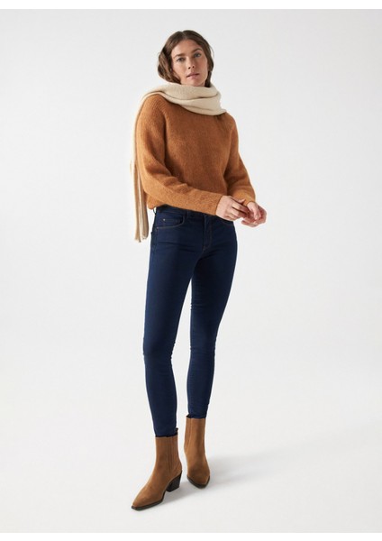 Orta Bel Skinny Paça Skinny Fit Koyu Mavi Kadın Denim Pantolon 21001382