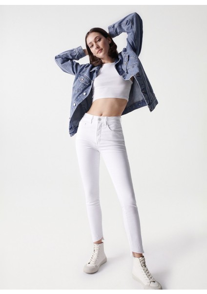 Yüksek Bel Skinny Paça Cropped Fit Beyaz Kadın Denim Pantolon 21000843