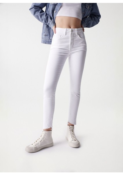 Yüksek Bel Skinny Paça Cropped Fit Beyaz Kadın Denim Pantolon 21000843 fiyatları