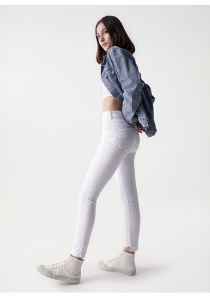 Yüksek Bel Skinny Paça Cropped Fit Beyaz Kadın Denim Pantolon 21000843 modelleri