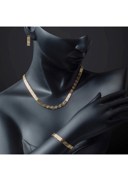 14 Ayar Taşsız Versace Tasarım Altın Takı Seti