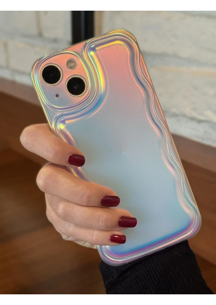 Paladyum Case Apple iPhone 13 Uyumlu Zigzaglı Dalgalı Hologram Puf Kılıf