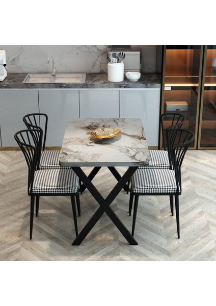 Yemek Masası Takımı x Ayaklı Yemek Masası 70X110 + 4 Adet Sandalye - Efes