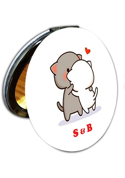 Dudu Bubu Baskılı Ayna Kişiye Özel Isim Baskılı Cep Aynası 7 Cm Ayıcık Çift Sevgili (Kapaklı Ve Büyüteçli)