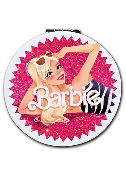 Barbie Baskılı Ayna Yuvarlak Kişiye Özel Isim Baskılı Cep Aynası 7 Cm (Kapaklı Ve Büyüteçli)