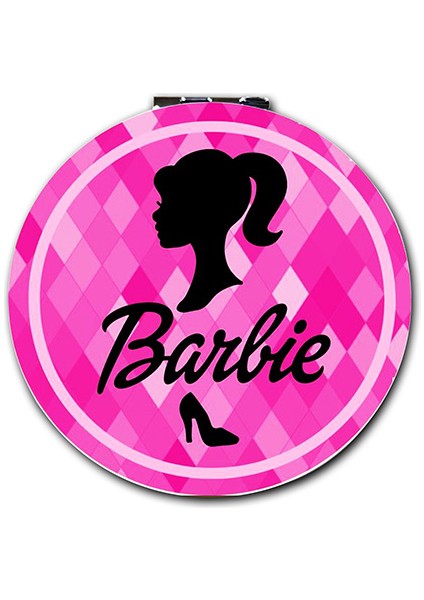 Barbie Baskılı Ayna Yuvarlak Kişiye Özel Isim Baskılı Cep Aynası 7 Cm (Kapaklı Ve Büyüteçli)