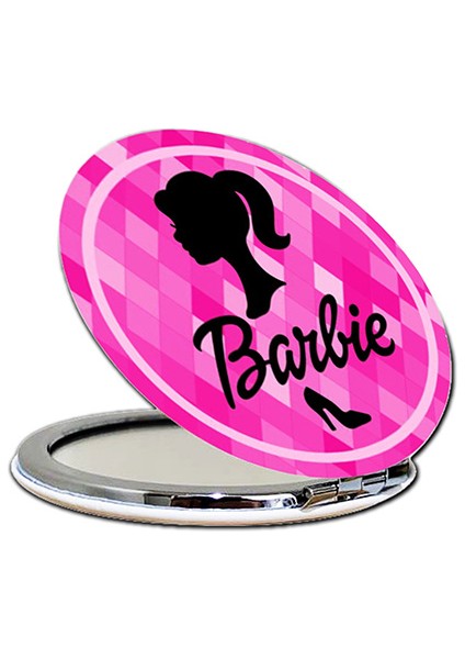 Barbie Baskılı Ayna Yuvarlak Kişiye Özel Isim Baskılı Cep Aynası 7 Cm (Kapaklı Ve Büyüteçli)