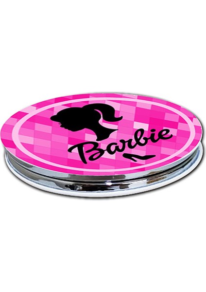 Barbie Baskılı Ayna Yuvarlak Kişiye Özel Isim Baskılı Cep Aynası 7 Cm (Kapaklı Ve Büyüteçli)