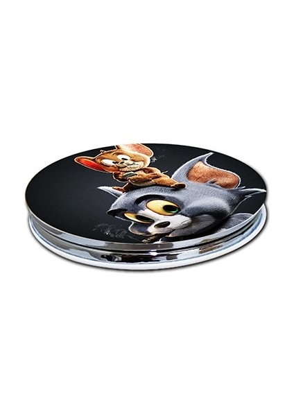 Tom Ve Jerry Baskılı Ayna Yuvarlak Kişiye Özel Isim Baskılı Cep Aynası 7 Cm (Kapaklı Ve Büyüteçli)