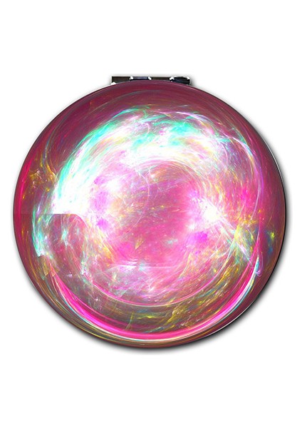 Pembe Küre Baskılı Ayna Yuvarlak Kişiye Özel Isim Baskılı Cep Aynası 7 Cm (Kapaklı Ve Büyüteçli)
