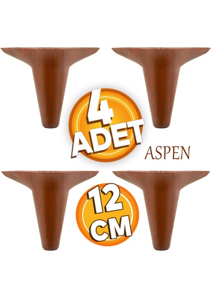 Aspen Lüks Mobilya Kanepe Koltuk Tv Ünitesi Baza Ayağı Ayakları 12 Cm Kahverengi Ayak (4 Adet)
