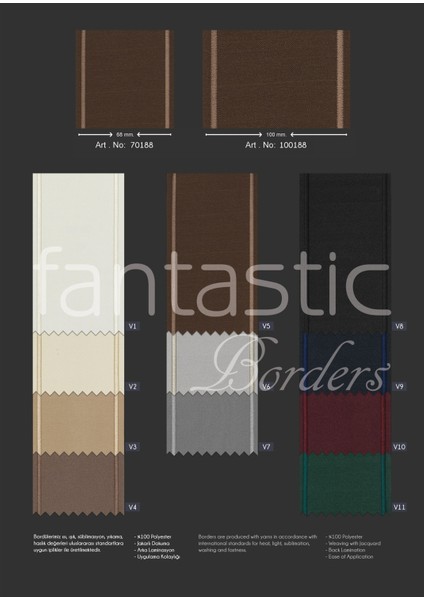 Düz Renk Kenar Kabartmalı Dokuma Geniş Perde Bordür / Aksesuar 10 cm Genişlik - 3,5 mt Uzunluk modelleri