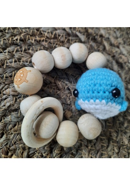 Hoşgeldin Bebek Yenidoğan Isimli Emzik Zinciri Askısı Hediye Seti Amigurumi Balina Mavi