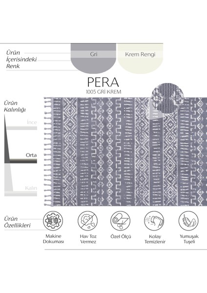 Pera 1005 Gri Krem Hav Toz Vermez Yumuşak Dokulu Mutfak Antre Çocuk Odası Dokuma Makine Halısı