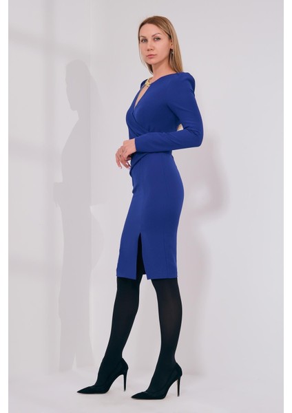 Midi Abiye Elbise - Uzun Kol V Yaka Minimalist fiyatları