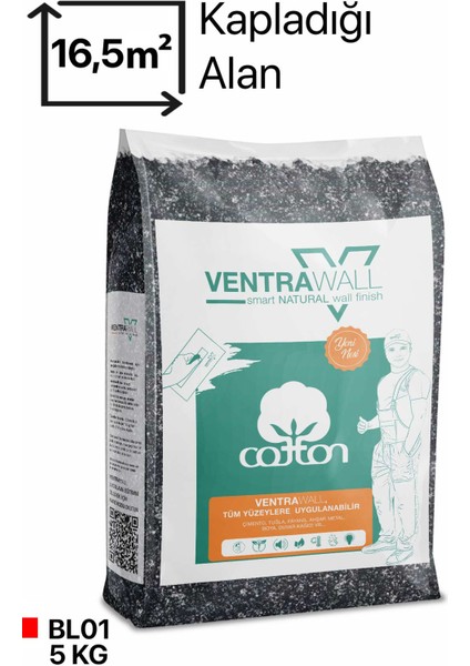 - Ipek Sıva - Canlı Sıva - Pamuk Sıva - Yalıtımlı Sıva | Siyah | BL01 - 5kg |16,5m²
