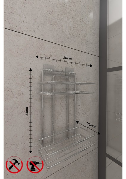 Alper Banyo TŞ02 2 Katlı Krom Banyo Düz Şampuanlık Banyo Duş Askısı