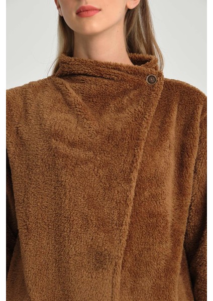 Kahve Tek Düğmeli Kadın Peluş Ceket fırsatları