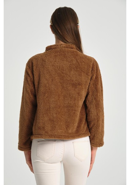 Kahve Tek Düğmeli Kadın Peluş Ceket indirimleri