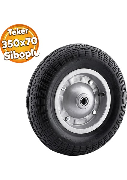 El Arabası Yük Taşıma Tekeri Siboplu Bilyeli Rulmanlı Havalı Dublex 350X70 mm Çelik Jant Tekerlek