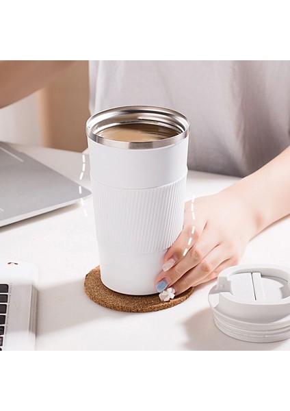 304 L Kilitli Çelik Mat Beyaz 510 ml Kahve Termos Mug CIN405BY