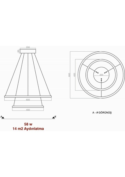 Sarkıt LED Avize Pot Iı 60CM