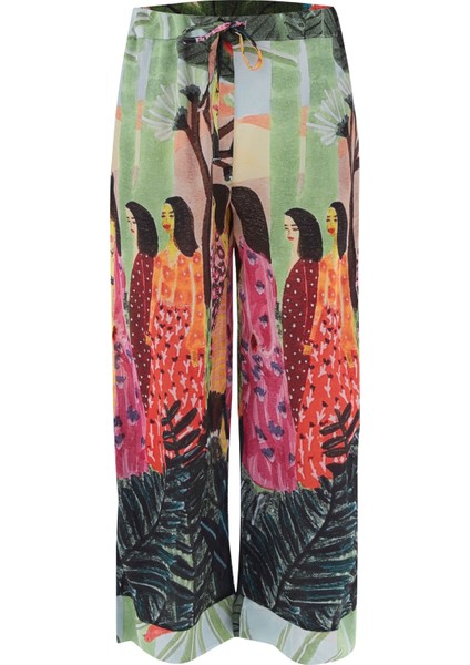 SHUKO TROUSER Tropik Desenli Bol Kesim Saten Kadın Pantolon Çok Renkli indirimleri