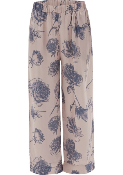 ROSA TROUSER Gül Desenli Cepli Saten Kadın Pantolon Koyu Pudra/Mor fırsatları