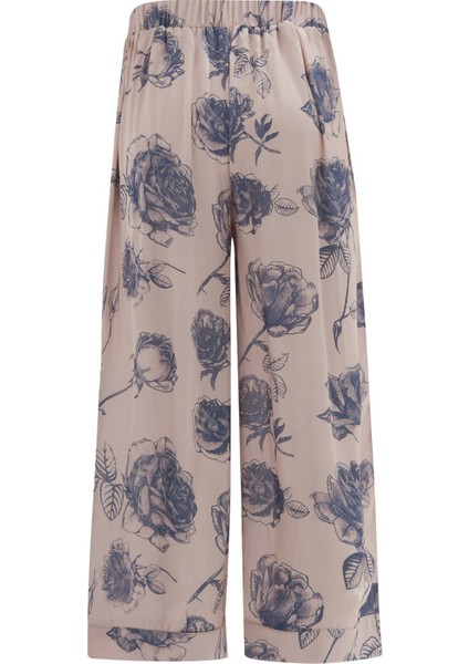 ROSA TROUSER Gül Desenli Cepli Saten Kadın Pantolon Koyu Pudra/Mor indirimleri