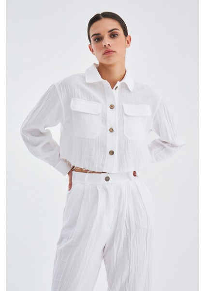 SANDAL TROUSER Bol Kesim Yazlık Muslin Kadın Kısa Pantolon Beyaz fırsatları